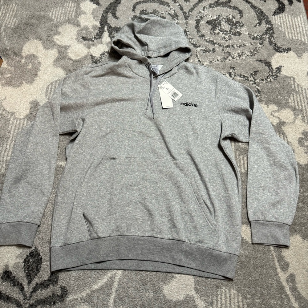 NWT Adidas Classic Heather Grey Hooded Pullover Sweatshirt